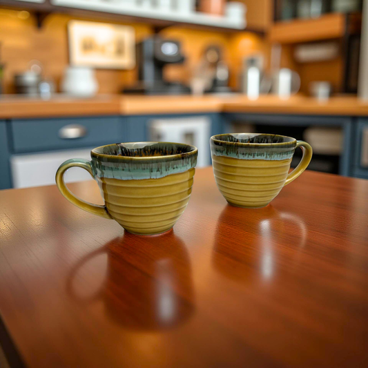 two ceramic mug set
mustard and blue mug set
coffee mug set of 2
tea mugs