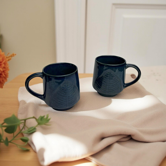 blue mug set of 2
blue mug with leaf engraving
coffee mug set
tea mug set