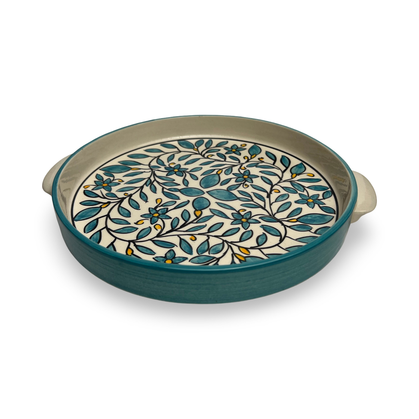 turquoise ceramic serving platter
serving dish with handles 
floral platter for serving 