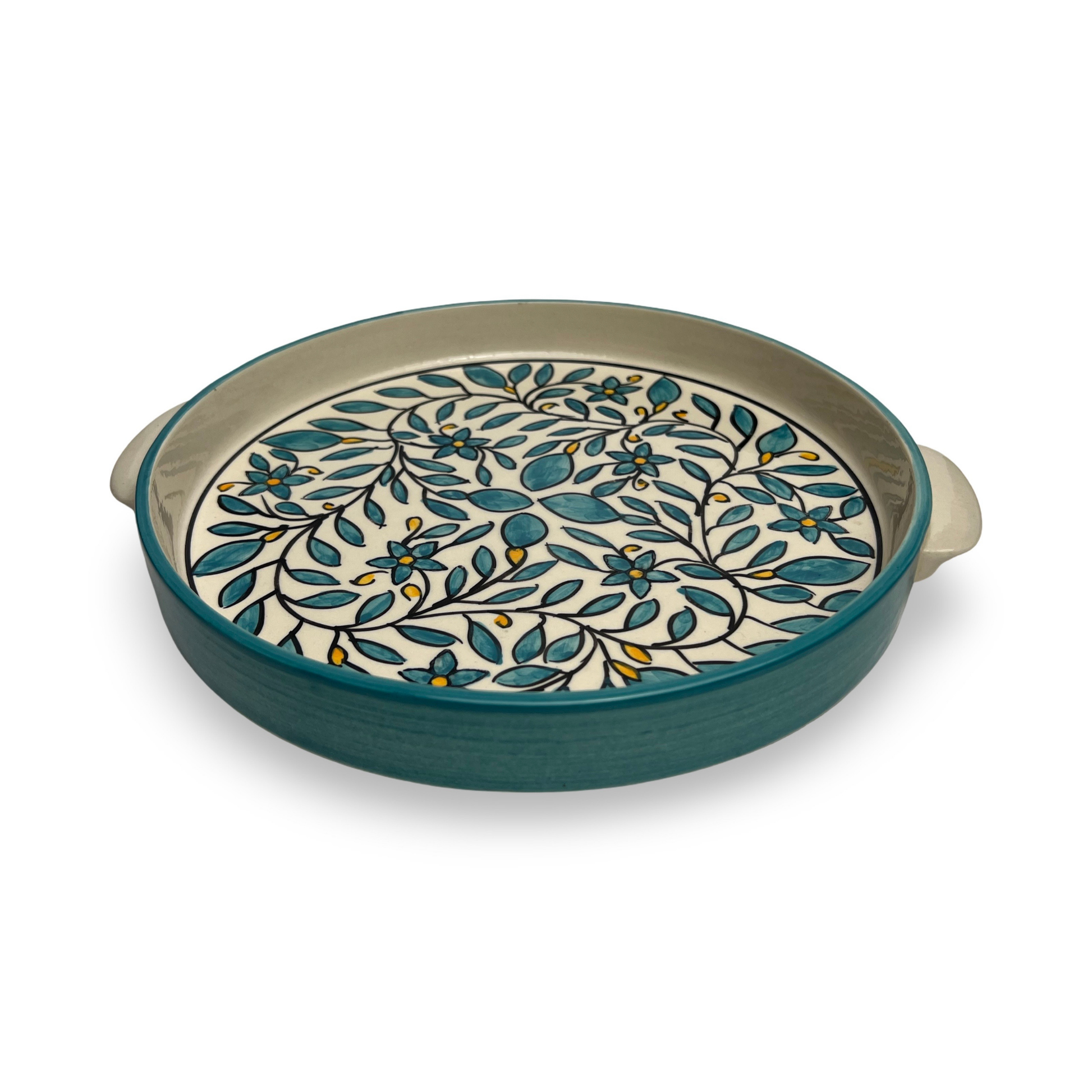 turquoise ceramic serving platter
serving dish with handles 
floral platter for serving 