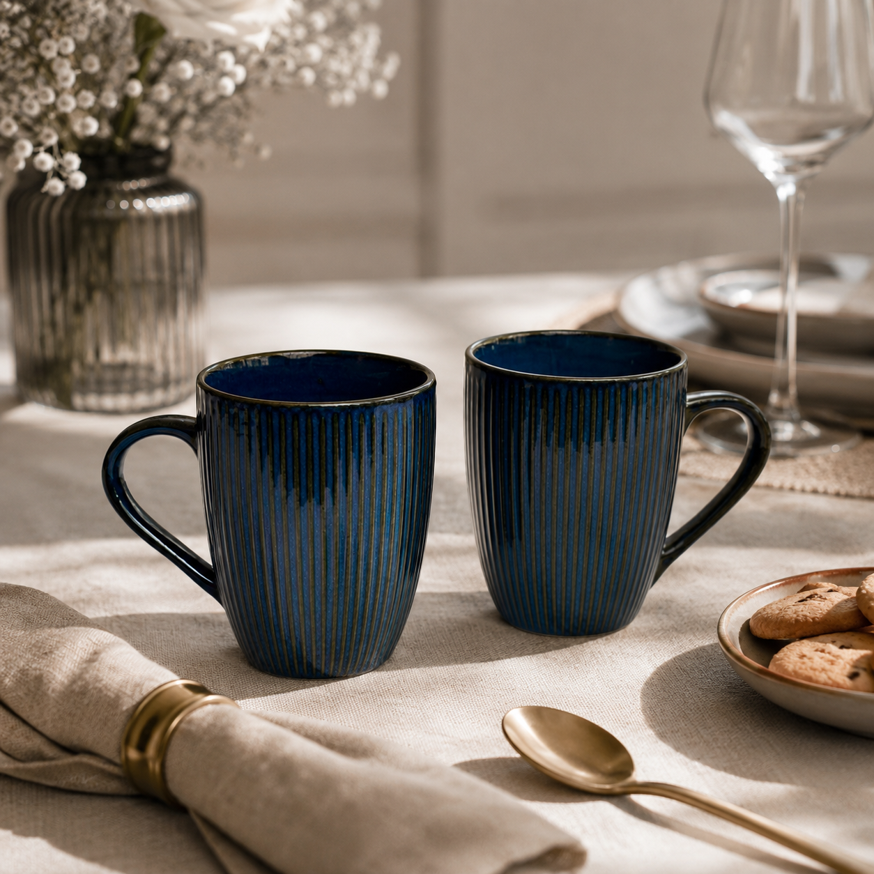 Indigo Ripple Mugs - Set of 2