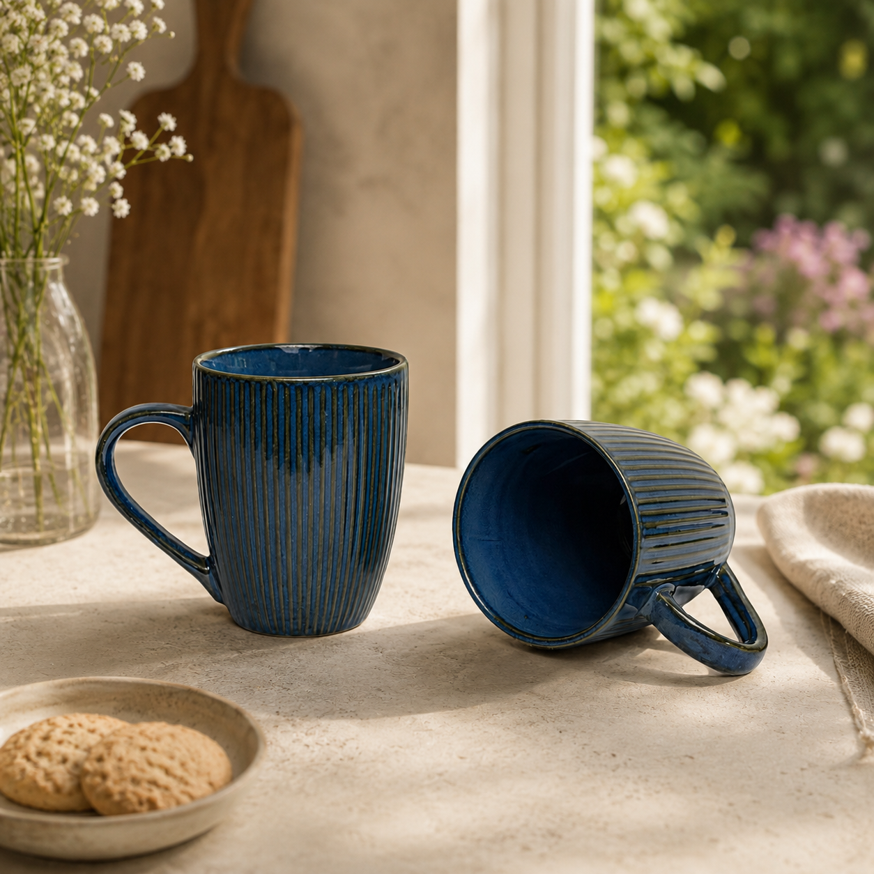 Indigo Ripple Mugs - Set of 2
