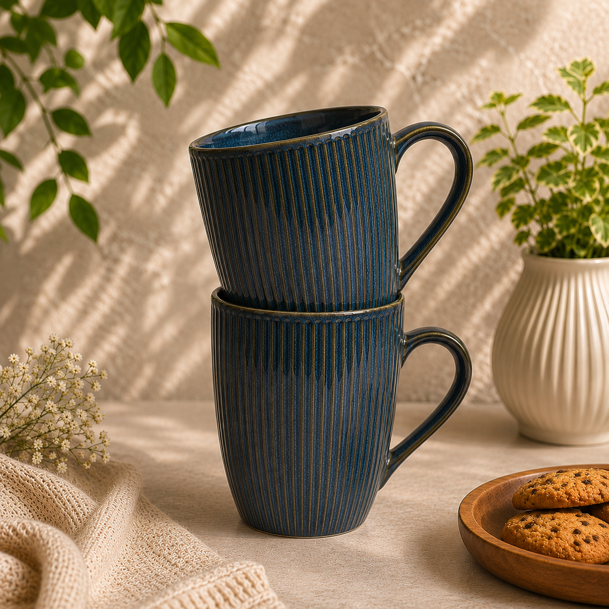 Indigo Ripple Mugs - Set of 2