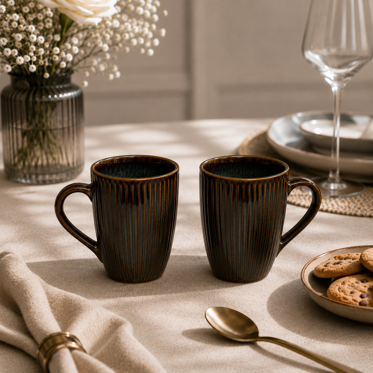 Rustic Ripple Mugs - Set of 2