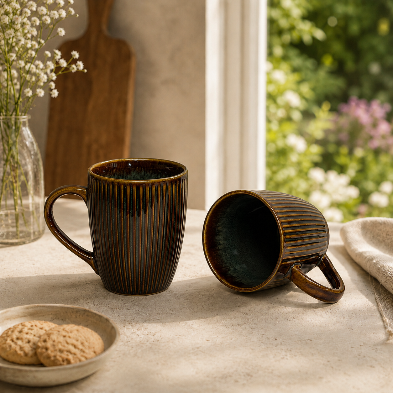Rustic Ripple Mugs - Set of 2