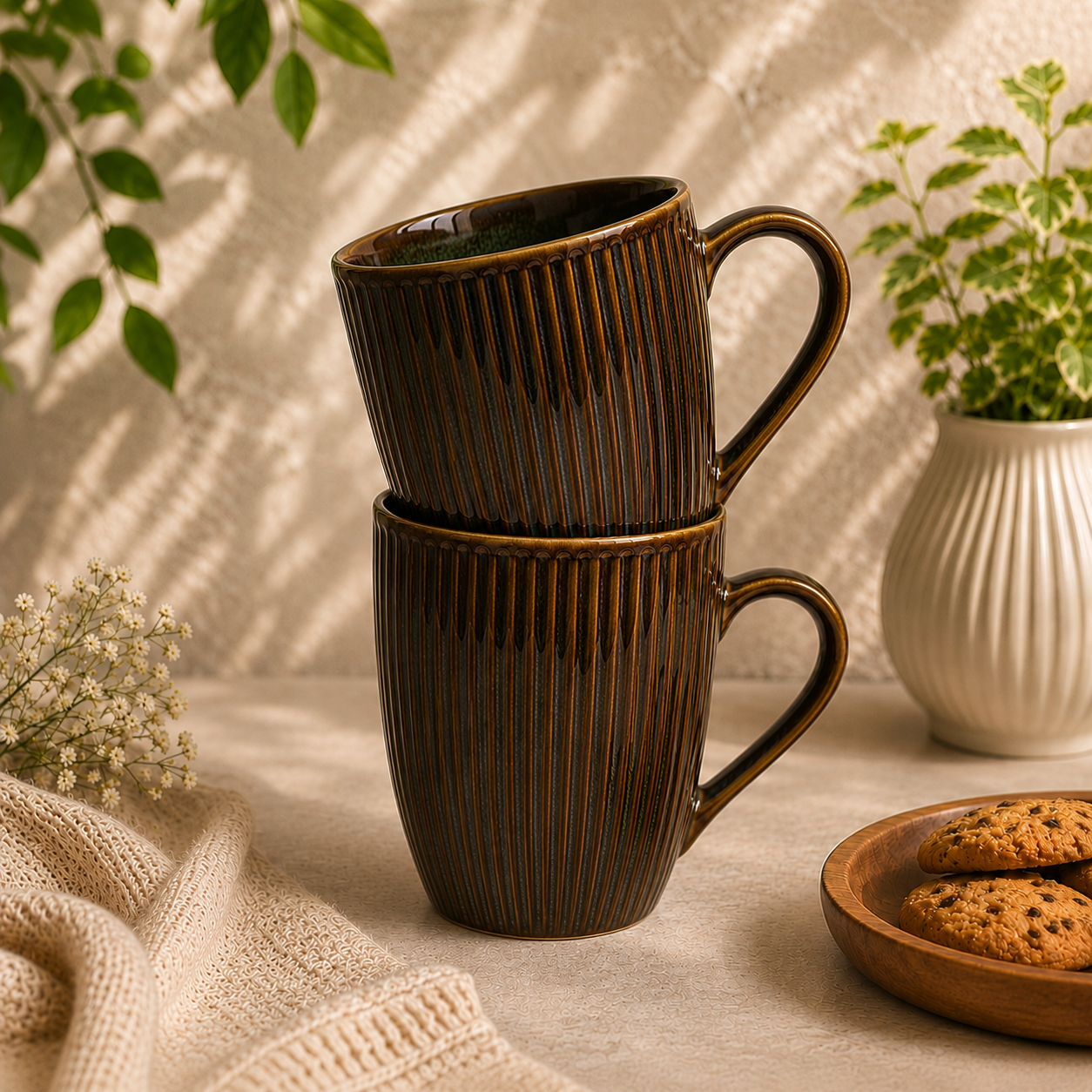 Rustic Ripple Mugs - Set of 2