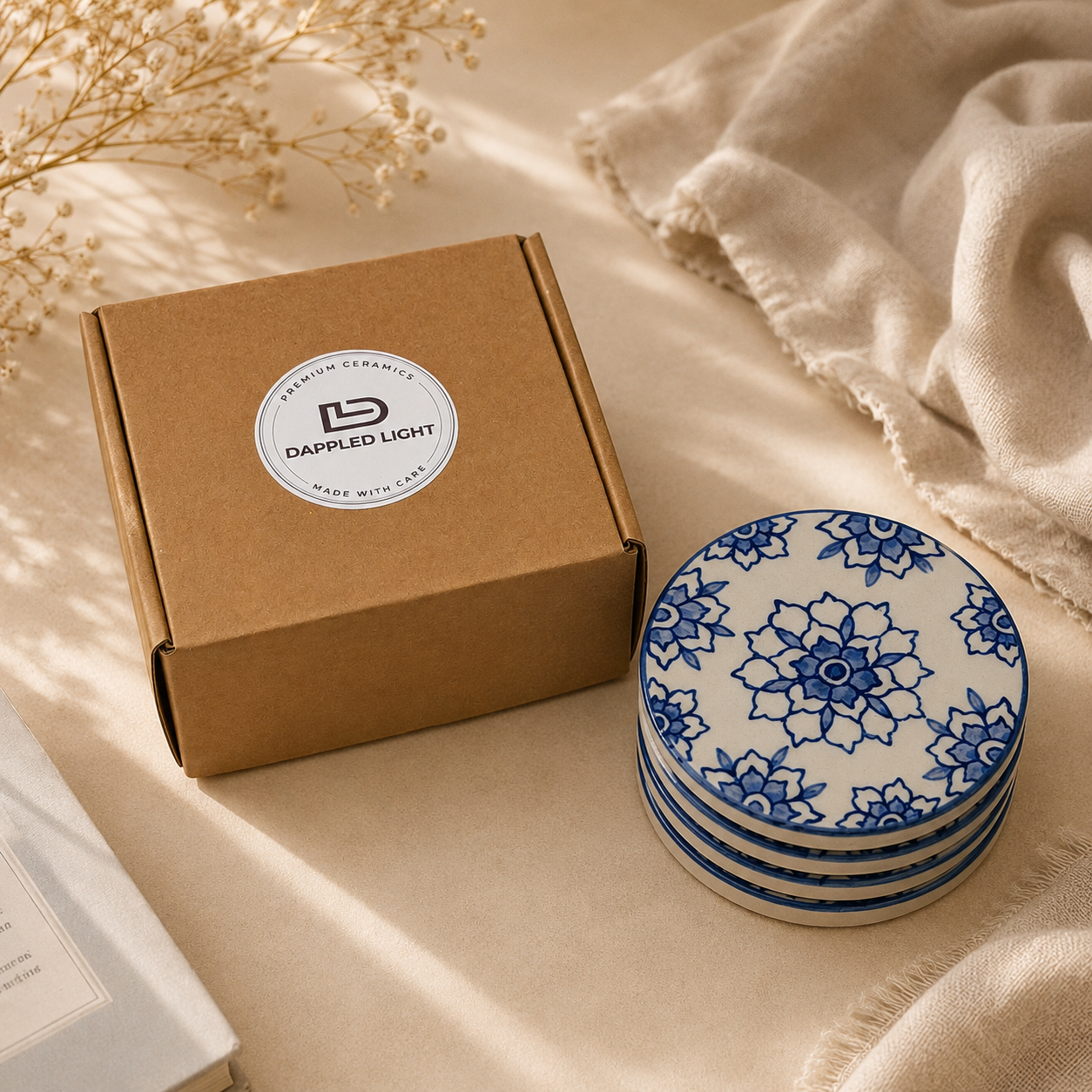 Indigo Bloom Ceramic Coasters - Set of 4
