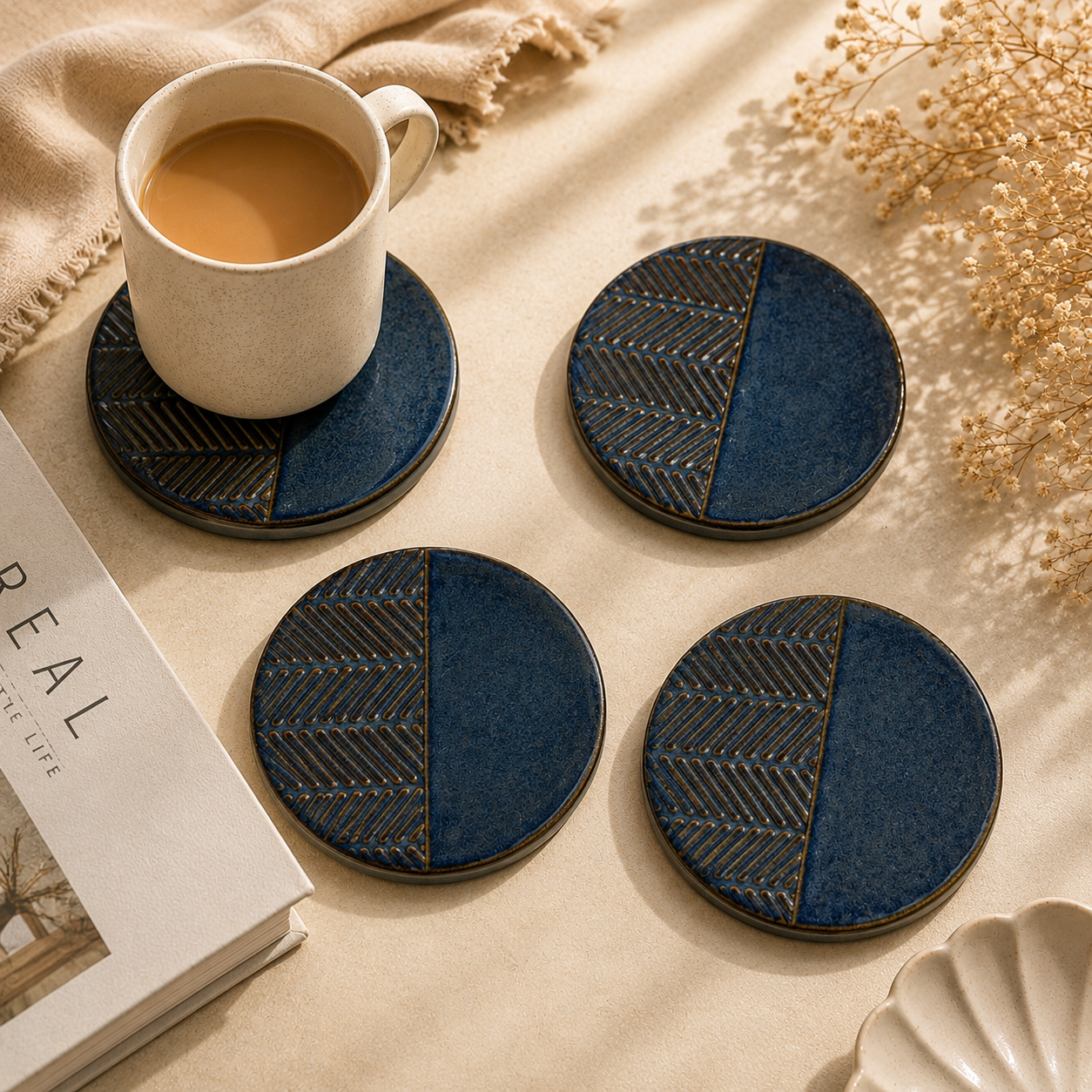 Midnight Texture Ceramic Coasters - Set of 4