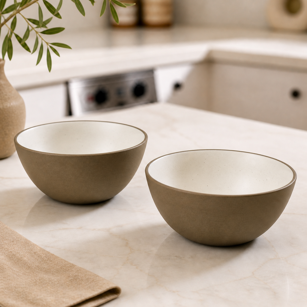Rustic Earth Serving Bowls (White) - Set of 2