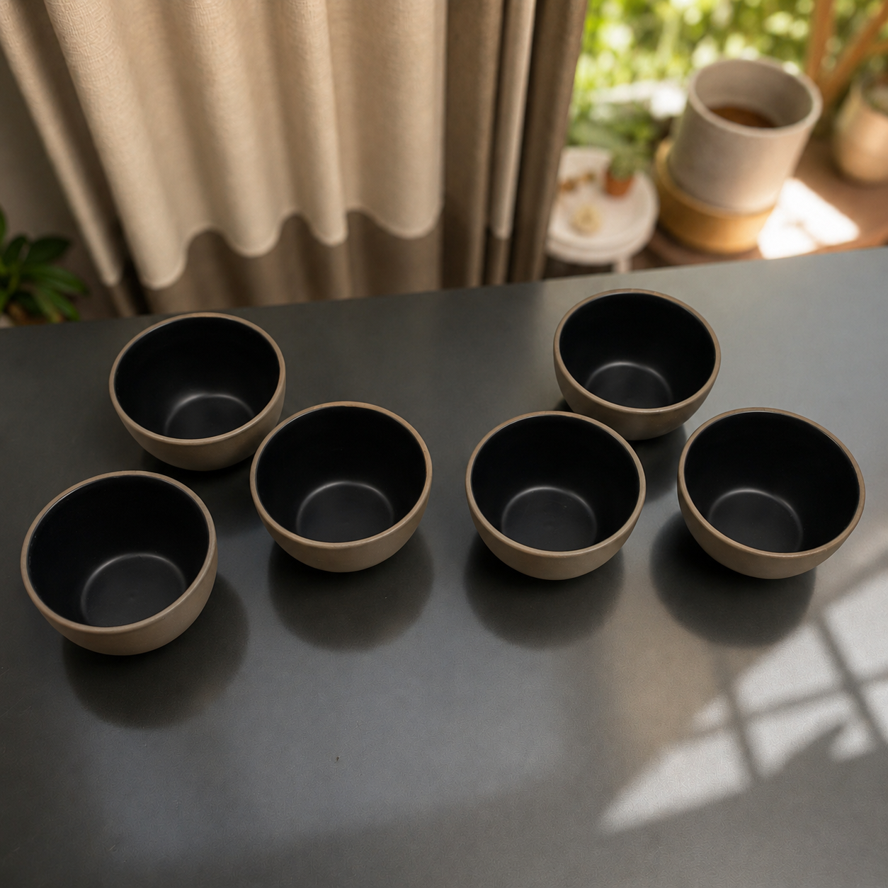 Dual Tone Earthy Ceramic Bowls - Set of 2 (Black)
