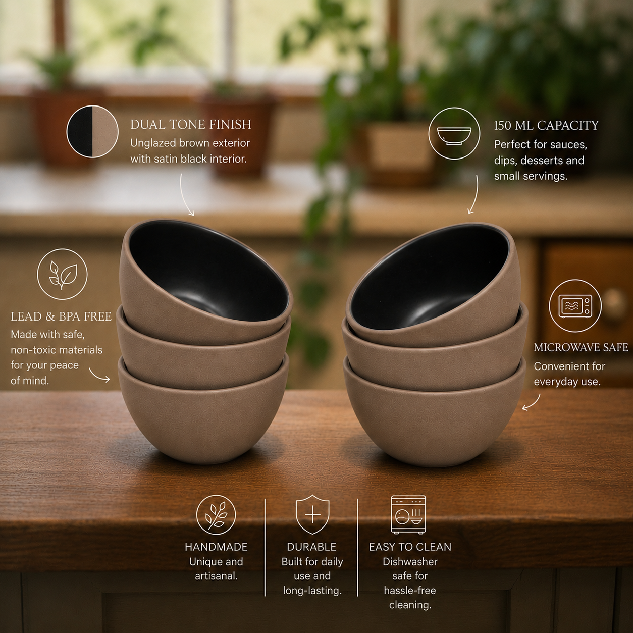Dual Tone Earthy Ceramic Bowls - Set of 2 (Black)