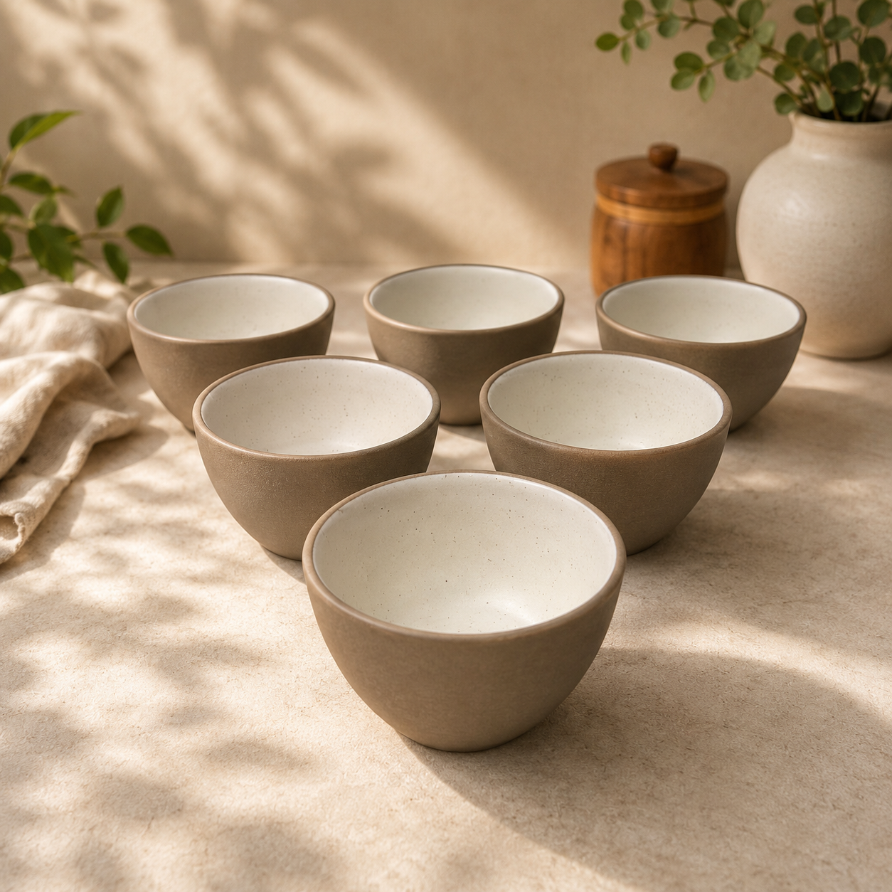 Dual Tone Earthy Ceramic Bowls - Set of 2 (White)