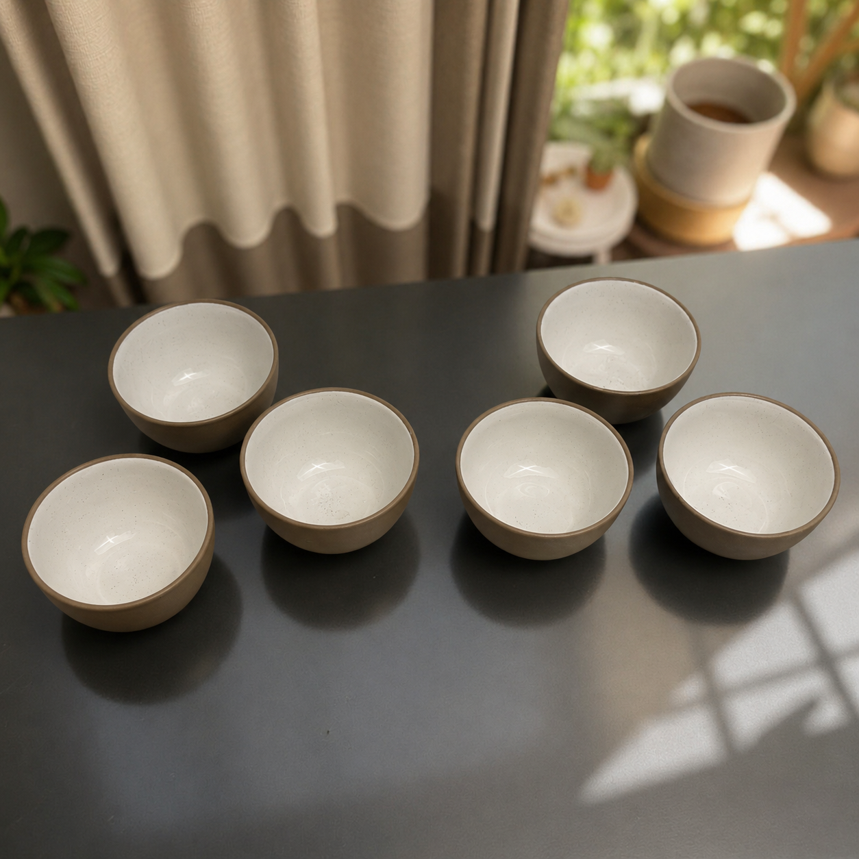 Dual Tone Earthy Ceramic Bowls - Set of 2 (White)