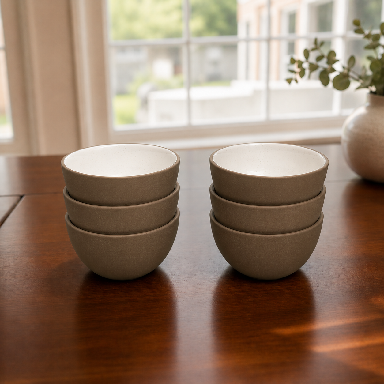 Dual Tone Earthy Ceramic Bowls - Set of 2 (White)