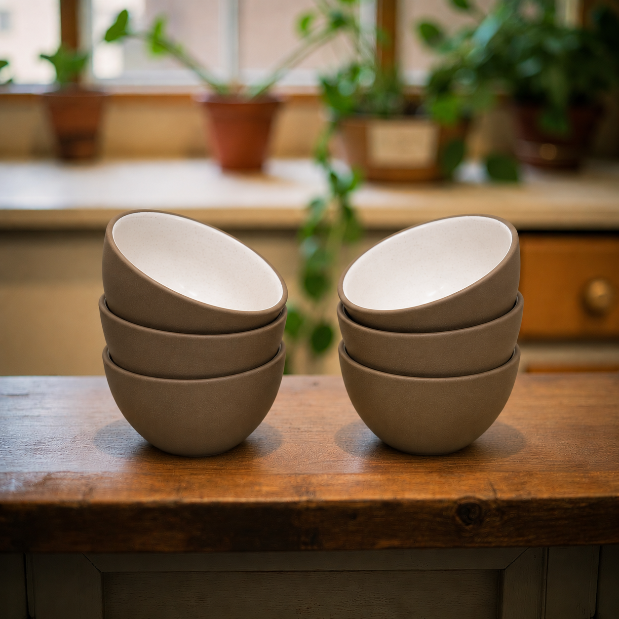 Dual Tone Earthy Ceramic Bowls - Set of 2 (White)