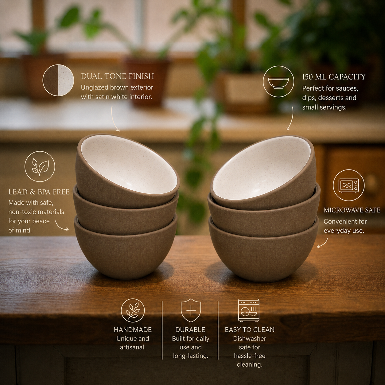 Dual Tone Earthy Ceramic Bowls - Set of 2 (White)