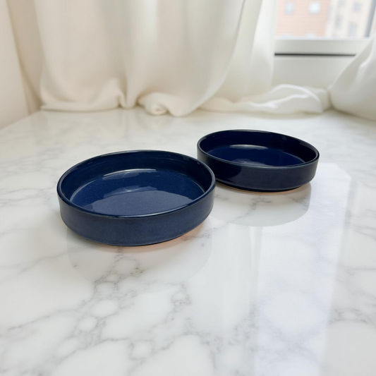 Two navy blue ceramic salad bowls 
ceramic pasta bowls set of 2
stackable pasta bowls