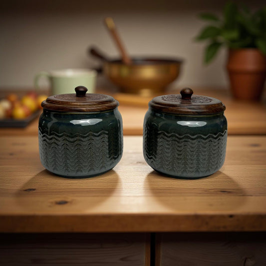 ceramic jars with wooden lids
Air tight jar containers
green ceramic jar for storage