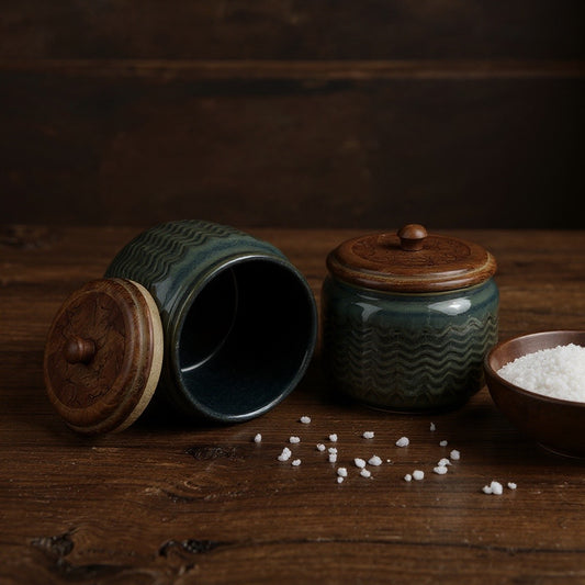 ceramic jars with wooden lids
Air tight jar containers
green ceramic jar for storage